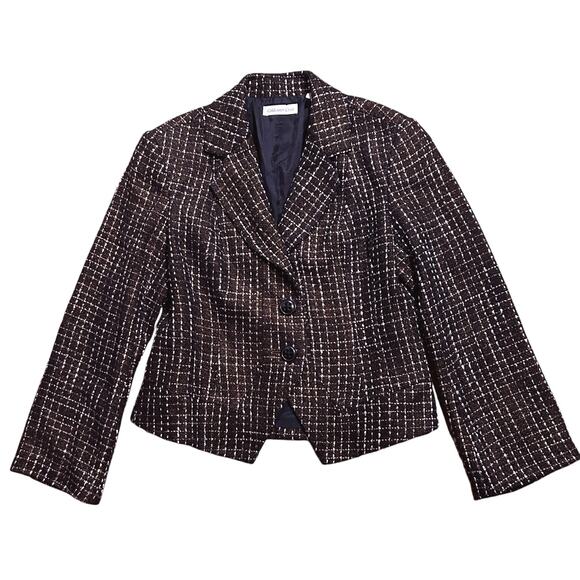 Coldwater Creek Bouclé Tweed Long Sleeve Lined Brown & White Jacket 8 Petite - Picture 2 of 9